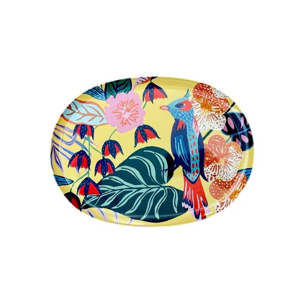 Anthropologie Oval Melamine Platter With Tropical Bird & Floral Design 14"x10.5" - Picture 2 of 6